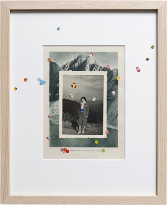 &quot;Lessy dans le massif du jalou&quot;Collage tirage argentique sur page de livre avec confettis.Pi&amp;egrave;ce unique, 24x30cm. 2016 (collection priv&amp;eacute;e)