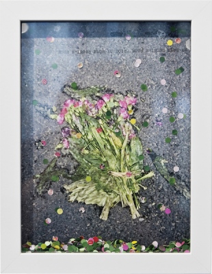 &quot;Nous n'irons plus&quot; Collage de confettis fleurs d'origines diverses et confettis libres sur tirage pigmentaire d'une photographie de l'auteur.Pi&amp;egrave;ce unique 18x24cm.&amp;nbsp;2018